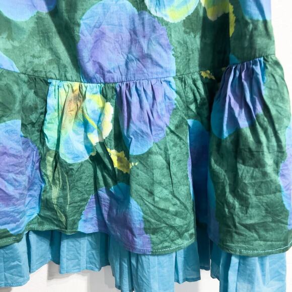 Piazza Sempione Skirt Sz 44 Large Blue Green Floral Ruffle Knee Y2K Cotton ZIp - Picture 5 of 8
